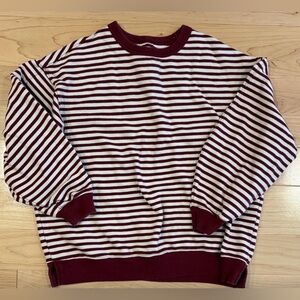 Aerie Maroon and White Striped Sweatshirt